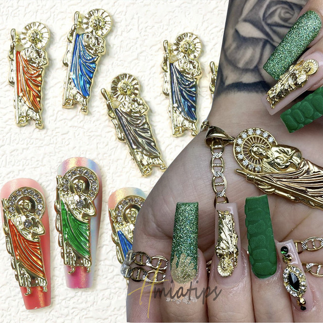 5pcs Luxury San Judas 3d Nail Charms Decorations Metal Alloy Colors Metal  Virgin Mary Nail Art Diamond Manicure Jewelry - Rhinestones & Decorations -  AliExpress